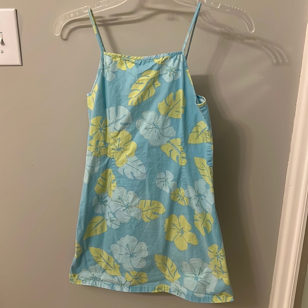 Blue and green hawaiian floral halter dress from Xhilaration.
